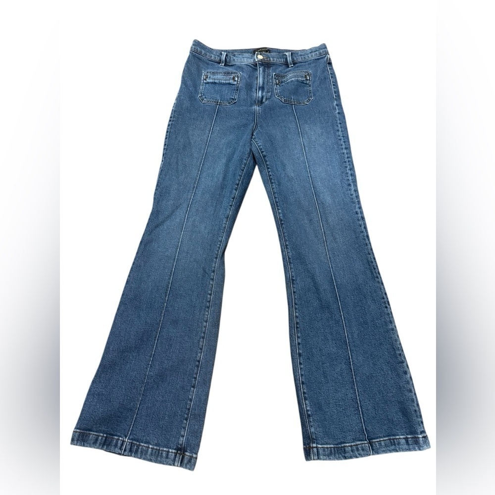Ann Taylor Small Pocket Flare Leg Trouser High Waist Jeans Size 10 Medium Wash